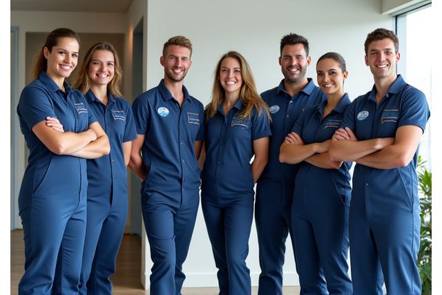Bee Bright Clean team in uniform, smiling in a clean office