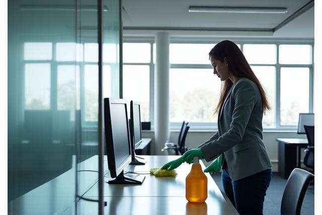Modern office being spotlessly cleaned
